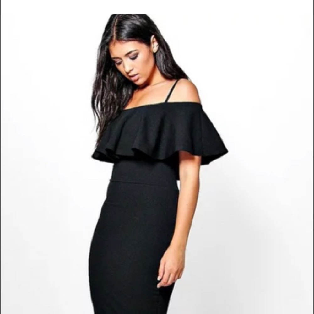 🖤BOOHOO STRAPPY OFF THE SHOULDER MIDI DRESS